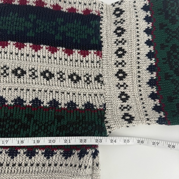 Timber Trail Men’s Vintage Fair Isle Knit Sweater Large Cream Green Red Winter - Picture 6 of 9